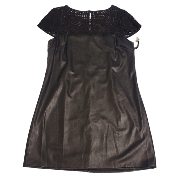 Kensie Dresses Lace Cap Sleeve Faux Black Leather Evening Plus Size Dress 16 - Picture 3 of 8